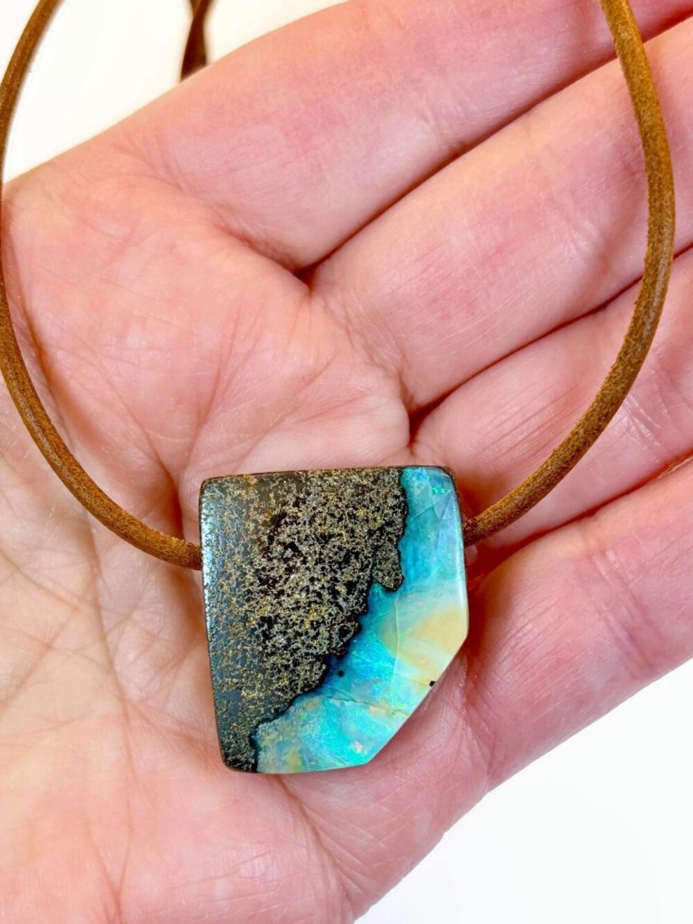 Boulder Opal, Australian, Sterling Silver, Leather, Vintage, Minimalist, Artisan